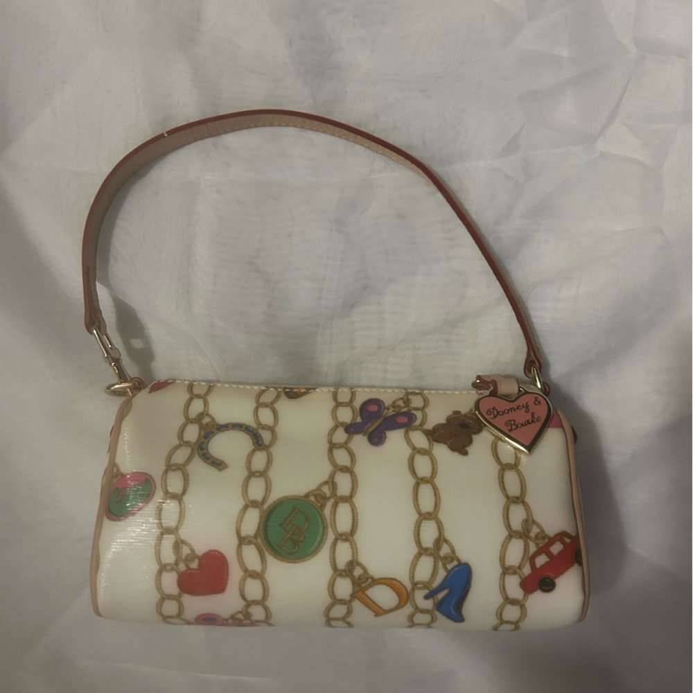 Dooney & Bourke White Mini Shoulder Bag with Multicolor Charm Print